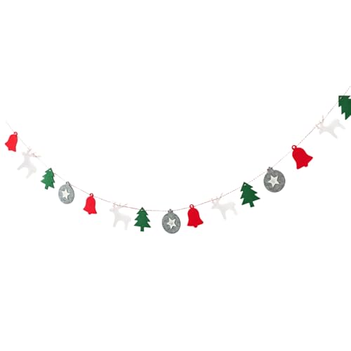 Guirnalda de fieltro de Navidad, 118 decoraciones colgantes con renos, campanas, árboles, banderas de tela no tejida para pared, ventana, hogar, fiesta