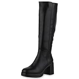  VAN HILL Damen Klassische Stiefel Blockabsatz Plateau Vorne Trendy Schuhe 213710 Schwarz 39