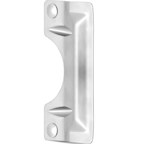Landhoow 1 Pcs 3 x 7'' Door Latch Guard Plate Cover Stainless Steel Door Security Strike Latch Protector, Against Forced Entry Easy to Install for Home and Commercial (Reinforcement Ribs Style,Silver)