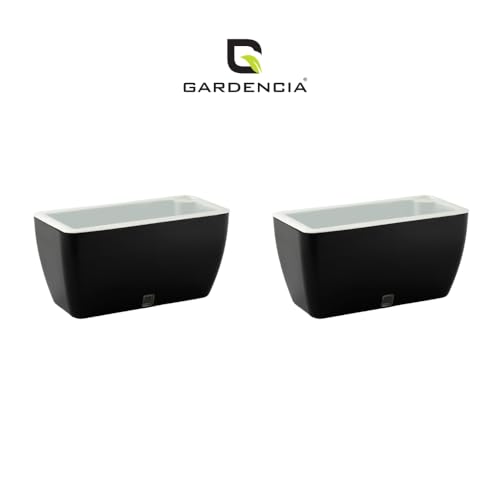Image of GARDENCIA Self Watering Flower Pots for Outdoor Indoor Gardening /Rectangle Big Plant Pot with Polypropylene UV Material /Decorative Modern Gamla (Pack of 2, Recta Big Black)