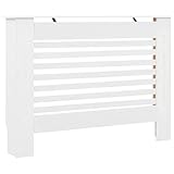 vidaXL Radiator Cover, Modern Slatted Design, White 44.1'x7.5'x32.1', MDF Material, adds Extra Shelf Space to Living Room, Easy Assembly