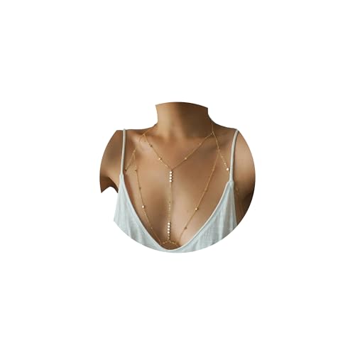 MIYUEFAN Cadena del Cuerpo para Mujer, Cristal Sujetador Cadena Bikini Alambre Arnés Cuerpo Accesorios Verano Cz Vientre Cintura Joyas para Mujeres y Niñas (Dorado - Lentejuelas)