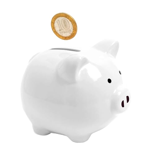 Auped Tirelire Cochon Tirelires DéCoratives Tirelire en céramique Anniversaire de Noël pour Fait Un Unique Parfait garçons et Filles (White)