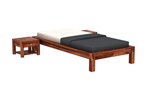 Image of CRAFT D ARTS Sheesham Wood Single Size Bed Without Storage | Wooden Single Bed | Space Saving Low Floor /Lying /Rise /Level /Profile Cot Bed for Bedroom, Honey Finish