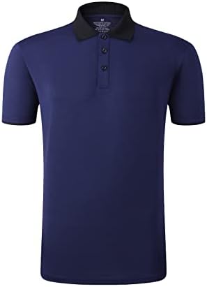 Bepuzu Golf Shirts for Men Dry Fit Performance Moisture Wicking Polo Short Sleeve Rib Collared T-Shirt,Dark Navy-L