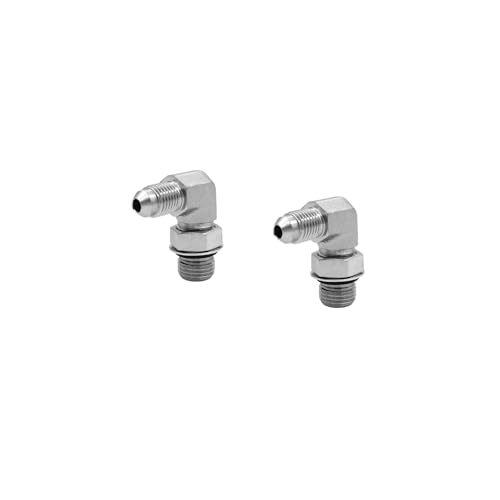 Image of (2-PACK) 6801-04-06-NWO Hydraulic Hose Adapter Fitting 1 /4 inch Male JIC 37 Flare(7 /16 inch-20UNF)x3 /8 inchMale Adjustable Nut O-Ring Boss(9 /16-18UNF) 90Elbow SAE Pipe Joints Connector Carbon Steel
