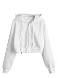 SOLY HUX Damen Sweatjacke Bauchfrei Kapuzenpullover Kurz Hoodie Sweatshirt Crop Pullover Kapuzenjacke Cropped Jacke mit Kordel und Zip Weiß M