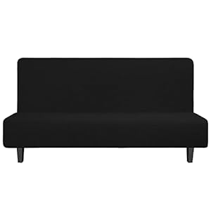 Easy-Going Stretch Futon Slipcover Armless Futon Bed Cover Furniture Protector Without Armrests with Elastic Bottom for Kids, Soft Jacquard Fabric Small Checks (Large, Black)