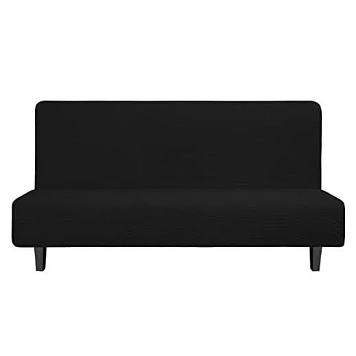 Easy-Going Stretch Sofa Slipcover Armless Sofa Cover Furniture Protector Without Armrests Slipcover Soft with Elastic Bottom for Kids, Spandex Jacquard Fabric Small Checks(futon,Black)