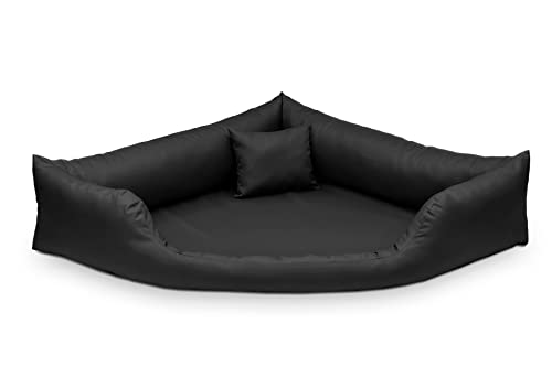 Juelle Lettino per cani in pelle sintetica, cuccia angolare per cani di taglia media e grande, cuscino per cani soffice, cuccia a forma di divano Gabi XXL (120 x 120 cm, nero)