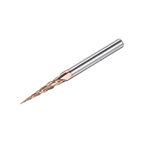 Image of uxcell Tapered Ball Nose End Mill, TiSiN Coated Solid Carbide 2 Flute Spiral Milling Cutter, 0.25mm Radius, 0.5mm Diameter, 4mm Shank, 50mm Length, 9.76 Degree Angle