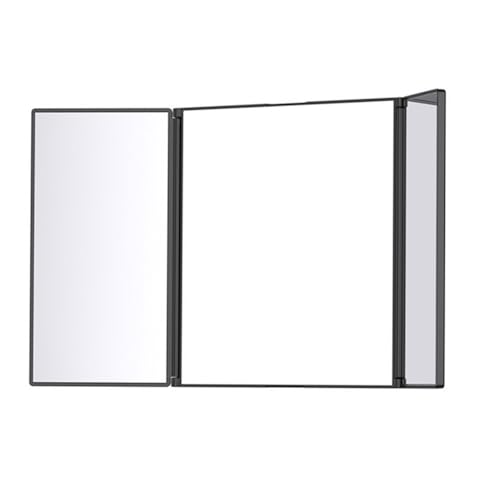 Homeponnew Miroir pliable à 3 voies pour coupe de cheveux, rasage et maquillage avec vue à 360 degrés, design compact portable, ABS noir + construction en verre (noir)