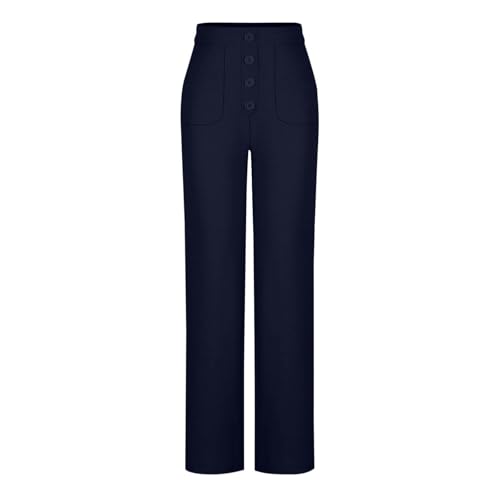 HGps8w Wide Leg Dress Pants for Women Button High Waisted Causal Straight Business Office Trousers with Pockets4