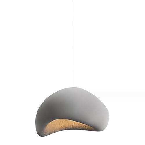 Suspension wabi-sabi en résine d'art grise avec plafonnier à abat-jour irrégulier
