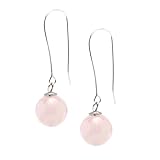 Pendientes Colgantes de Plata Esterlina y Piedras Preciosas Naturales para Mujeres | Pendientes de Bolas de 12mm Hechos a Mano para Niñas | Regalo Ideal para Mujeres y Niñas (Cuarzo rosa rosa)