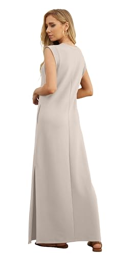 Image of GRECERELLE 2026 Women Year-Round Casual Round Neck Loose Split Wrinkle-Free Long Maxi Vacation Dress with Pockets (XXS-4XL)