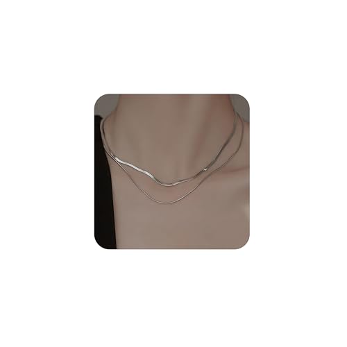 [Mesaro] ステンレス 二重 ネックレス シンプル ダブルチェーン カジュアル スネークチェーン シルバー おしゃれ レディース 女性 ギフト プレゼント デイリー ジュエリー