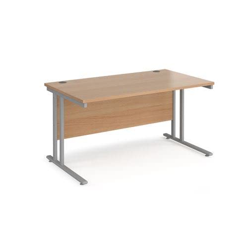 Office Monster Cooper straight desk 1400mm x 800mm - silver cantilever leg frame, beech top