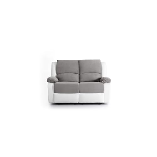 LOUNGITUDE - DETENTE - Canapé de relaxation - Manuel - 2 Places - En Simili/Microfibre - Gris/Blanc -L143cm