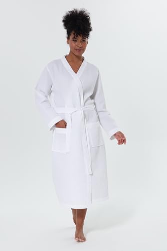 Women’s Luxury Waffle Shawl Collar, Hooded Robe w Piping – Lightweight, Long, Ultra Soft Spa Sleepwear Bathrobe3