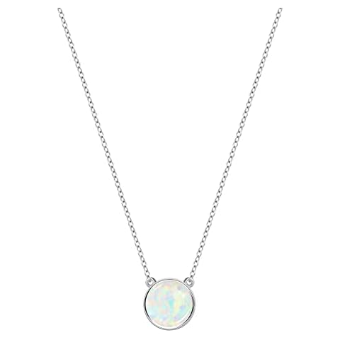 KristLand Silver Necklace Opal 925 Sterling Silver Gold Plated Necklace Silver Opal Necklaces for Women Delicate Round Opal Pendant Gifts for Ladies Girl White Opal Cover