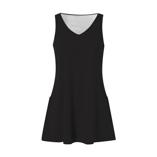 Image of Summer Dresses for Women 2026 Casual V Neck Sleeveless Sundresses Boho Beach Tank Dresses with Pockets