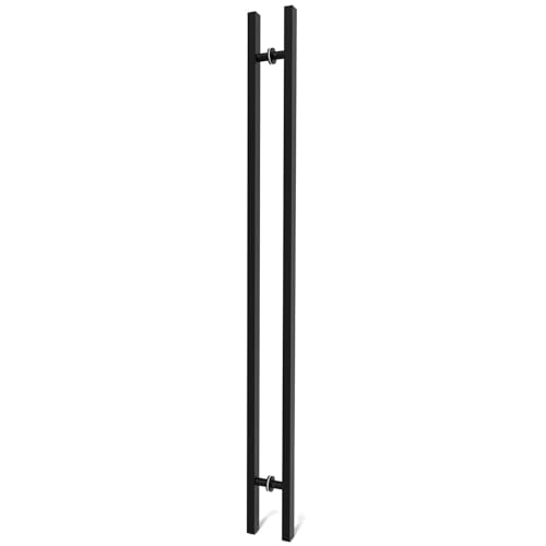 Image of 59 inch Matte Black Square Barn Door Pull Handle Double Sided | Heavy Duty 304 Stainless Steel, 47-1 /4 inch Hole Spacing, Fits 3 /4 inch-2 inch Thick Barn, Front Entry, Sliding & Exterior Doors