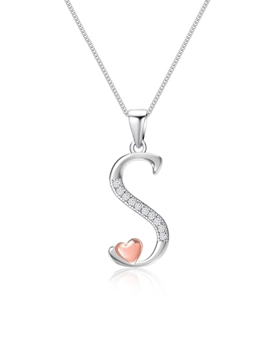 Mesovor 925 Sterling Silver Initial Necklace for Women, Dainty Sterling Silver Letter Cubic Zirconia Necklace Jewelry Gifts for family Mother Sister Wife