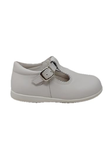 Zapatos Bebé de Piel para Bautizo, Ceremonia Cómodos, Hebilla Ajustable Suela Flexible, Calzado Infantil Elegante MOD 463 (Blanco, Sistema tallas calzado EU, Niño (0-5 años), Números, mediano, 25)