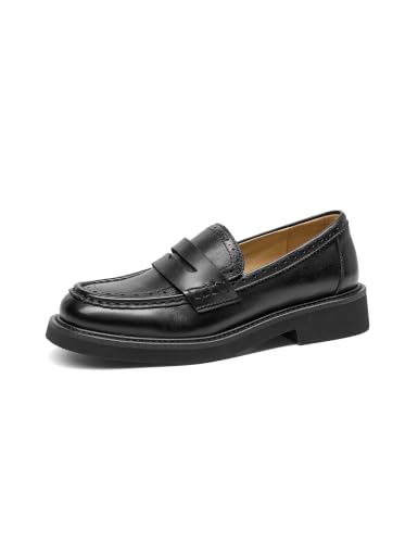 Image of BEAU TODAY Womens Leather Penny Loafers, Slip On Loafer Flats