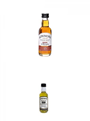 Bowmore 15 Jahre neue Ausstattung Single Malt Whisky Miniatur 5 cl + Bowmore No.1 Single Malt Whisky 40% 0,05 Liter…
