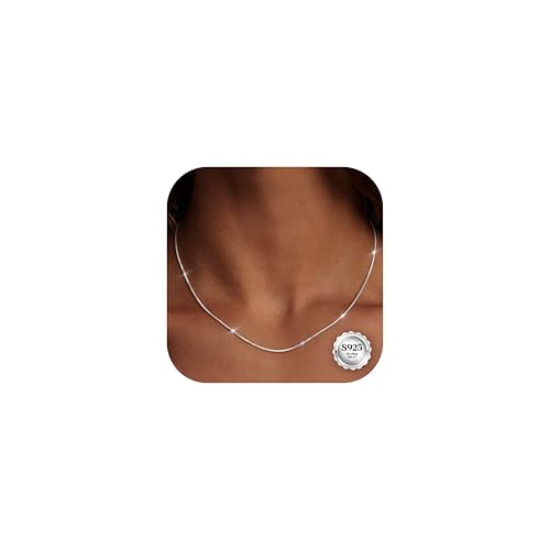 CASSIECA 925 Plata Esterlina Cadena 1mm Eslabón Cuadrado Cadena Collar Cierre de Anillo de Resorte Delgado Robusto Collar de Plata de Ley para Mujeres Hombres 45 cm