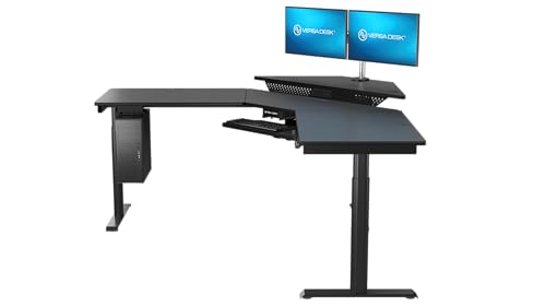 Image of VERSADESK 72 inch x 72 inch Electric L-Shaped Corner Standing Desk, Commercial Grade Height Adjustable Sit Stand Workstation, Ergonomic Computer Desk for Home Office, Black Frame, Black Surface