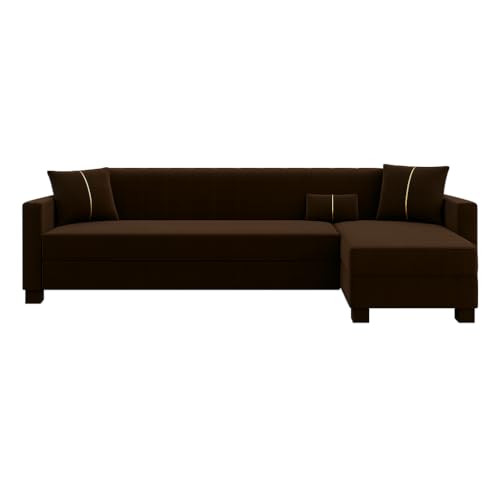 Image of SOCOZI Almeria 5 Seater RHS L Shape Sofa Set | Soft Velvet Suede Fabric | Modern Design | Plush Comfort Cushions for Living Room (Dark Brown)