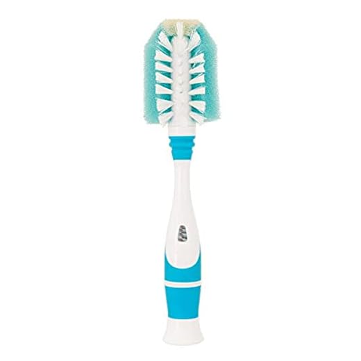 NUK Triple Action Baby Bottle & Nipple Brush, 3 Powerful Cleaning Materials - Bristles, Sponge, & Scruber, Non-Slip Handle, Odor Resistant, Top Rack Dishwasher Safe