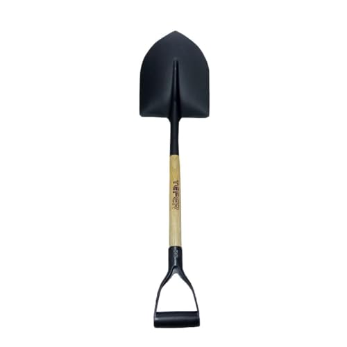 Keroppa, Pala Redonda con Mango de Madera. Pala para Jardín y Obra, Punta Redonda, Mango de Madera, Resistente, Pala para Arrastrar, Punta de 34,5 x 27,5 cm, Mango de 67 cm, Agarre Metálico, Acero
