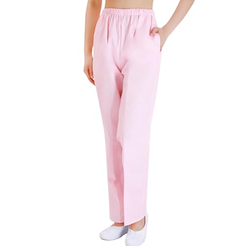 fxwtich Pantalon d'infirmière de couleur unie, taille moyenne, taille élastique, jambes larges, Long, poches de couleur unie, pantalon de travail pour femmes Rose XL