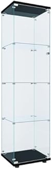 Glass Curio Display Cabinet, 4-Shelf 16.9''W x 14.6''D x 64.2'H Tempered Glass Showcase Cabinet with Doors, Black