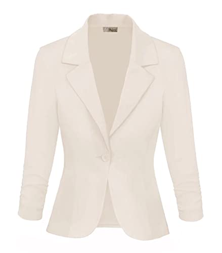 Women's Lightweight Casual Work Office Stretch Ponte Cardigan Blazer Jacket Jk1131 Ivory Large #TOP12