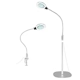 TOMSOO 10X Magnifying Glass with Light, LED Flexible Gooseneck Magnifying Floor Lamp, 5 Color Modes, Stepless Dimmable Lighted Magnifier - White