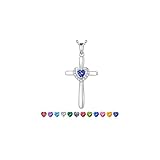 Iefil Birthstone Cross Necklace - 925 Sterling Silver Cross Necklace, December Tanzanite Cross, Birthstone Jewelry for Wife Mom Her