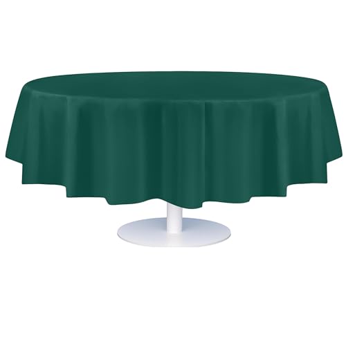 Image of Grandipity Plastic Table Cloth Disposable 12 Pack 84 inch Round Dark Green | Plastic table covers, durable disposable tablecloths, fade and tear-resistent table cover for party, event