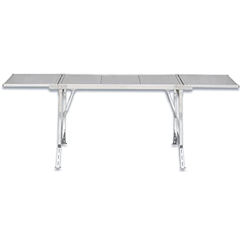 Mesa de camping plegable portátil con parte superior de acero inoxidable para cocina al aire libre, playa, picnic y barbacoa, diseño multifuncional fácil de transportar