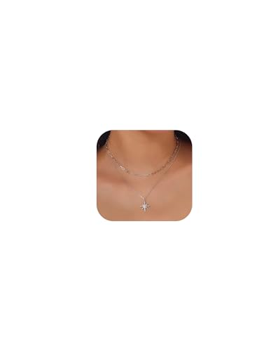 Gold Necklace for Women Dainty Layered Diamond Necklace Trendy 14K Gold Plated Paperclip Choker Necklaces Cute Minimalist Open Oval Star Necklaces Jewelry for Women Gifts