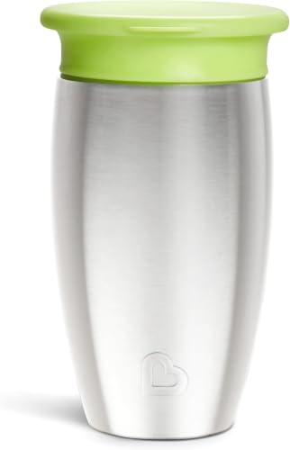 Image of Munchkin Stainless Steel Sippy Cups for Toddlers 1-3, Spill Proof Miracle 360 Cup, Insulated, Green, 10 Ounce (Pack of 12)