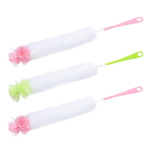 IWOWHERO 3 Pack Set of Dish Scrubber Sponge Brush Bottle Brush Long Handle Soft Sponge for Kitchen Use Random Color