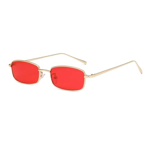 Lunettes de soleil rectangulaires vintage UV400 petite monture alliage jaune et rouge C6