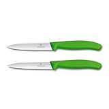 VICTORINOX(ビクトリノックス) 包丁セット 食洗機対応 ペティナイフ2本セット 直刃 波刃 グリーン 完熟のフルーツやパンもつぶさず切れる ペティナイフセット スイスクラシック 6.7796.L4B