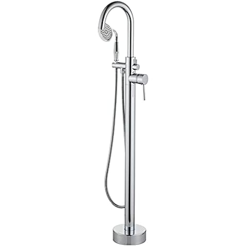 Floor-Mount Freestanding Tub Filler with Handheld Shower Head, Chrome Cover