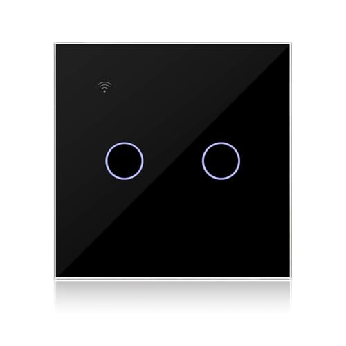 KETOTEK Interruttore Luce Intelligente WiFi Nero 2 Gang 1 Via Compatibile con Alexa, Interruttore Luce Muro Smart Life/Tuya App Controllo, Neutro/Senza Neutro Disponibile